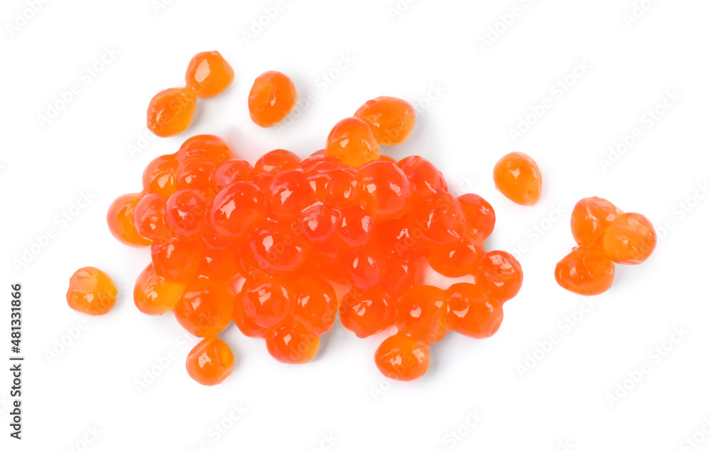 Delicious red caviar isolated on white, top view Delicious red caviar isolated on white, top view