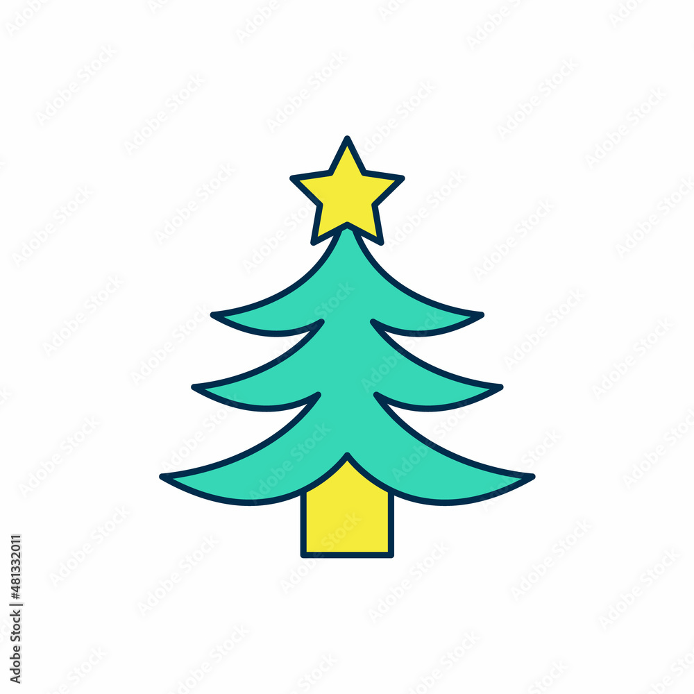 Fototapeta premium Filled outline Christmas tree icon isolated on white background. Merry Christmas and Happy New Year. Vector