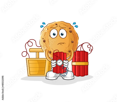 cookie holding dynamite character. cartoon mascot vector