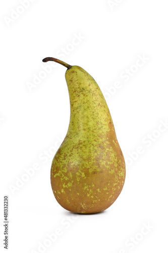 Single raw green pear fruit on white background
