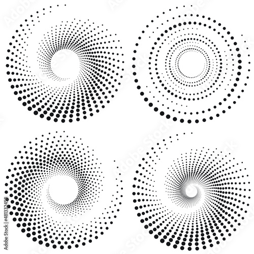 Halftone logo set. Circular dotted logo isolated on the white background. Garment fabric design.Halftone circle dots texture. Vector design element for various purposes.