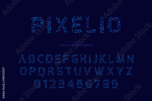 Original Pixel font in blue colour for creative design template. Flat illustration EPS10