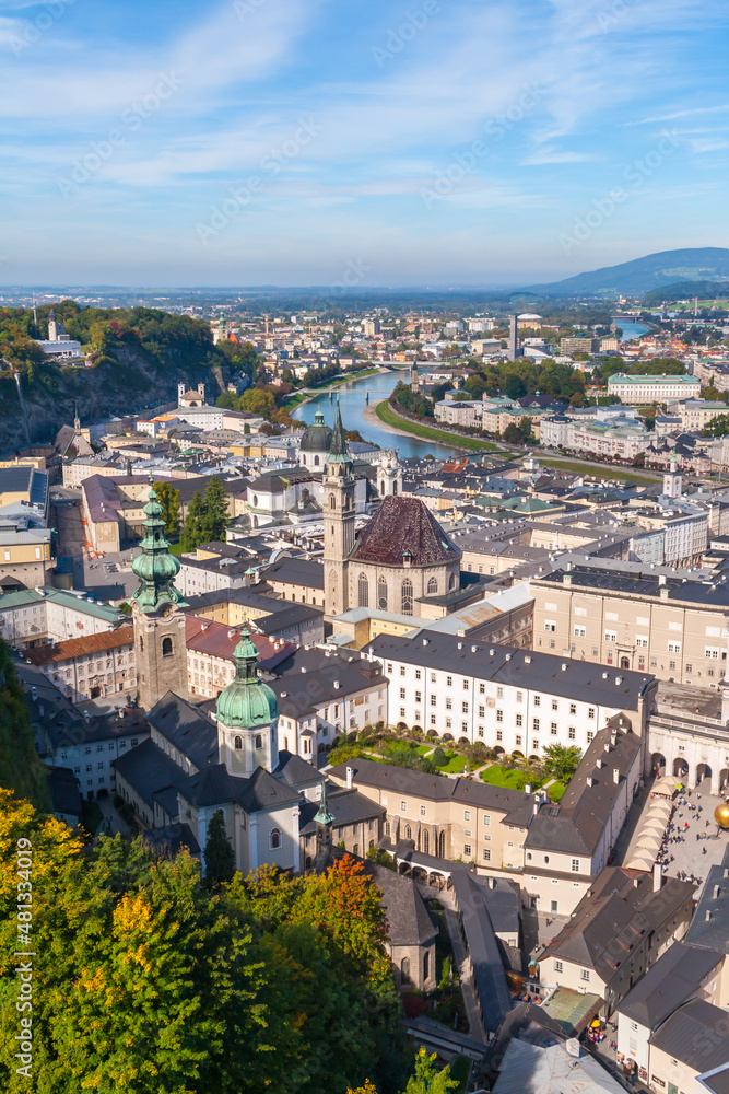 Beautiful Salzburg city Austria, top view from Hohensalzburg castle.