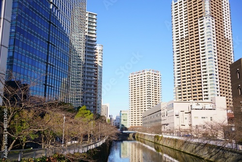 Apartment buildings beside of Meguro river