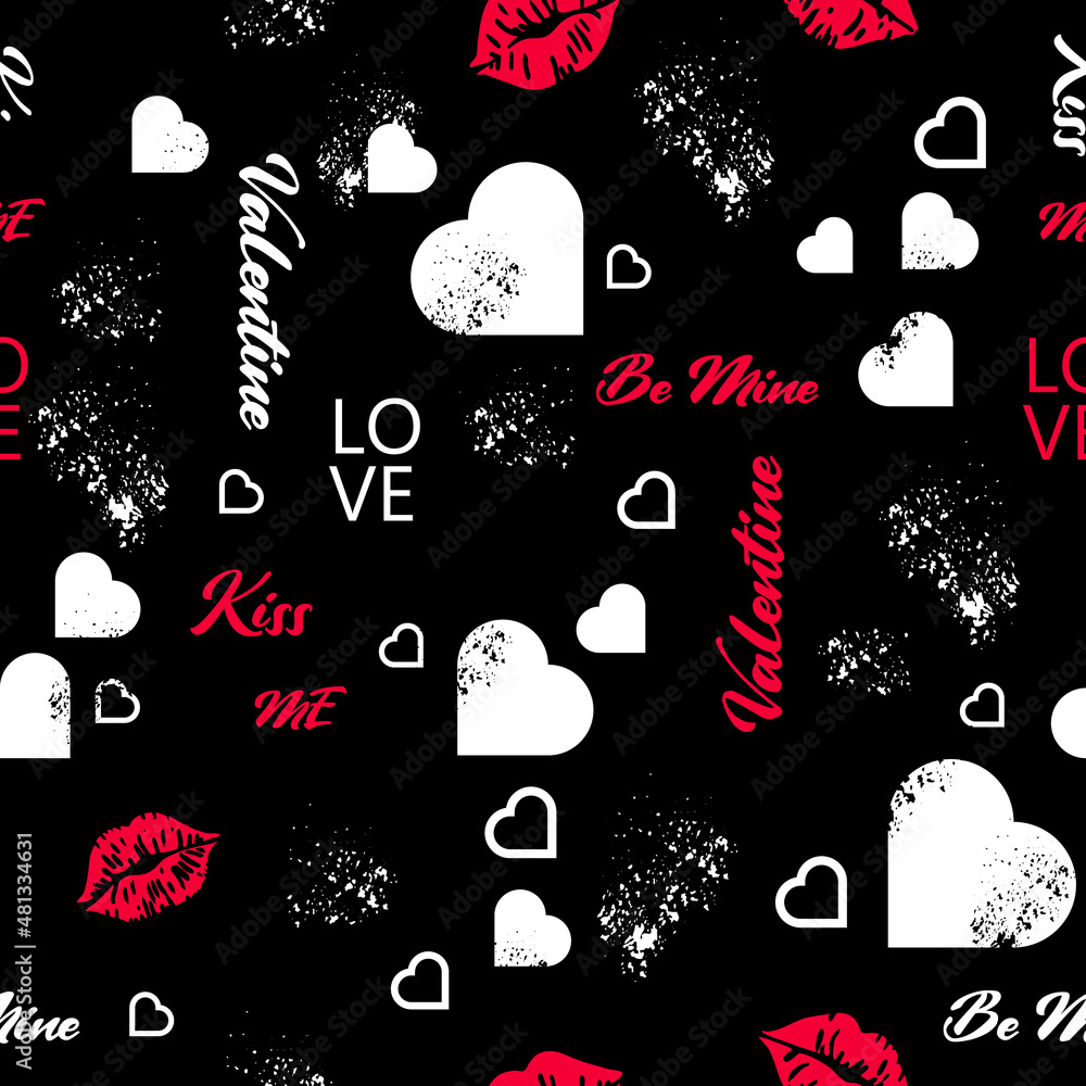Vector seamless pattern Valentine day typography and hearts