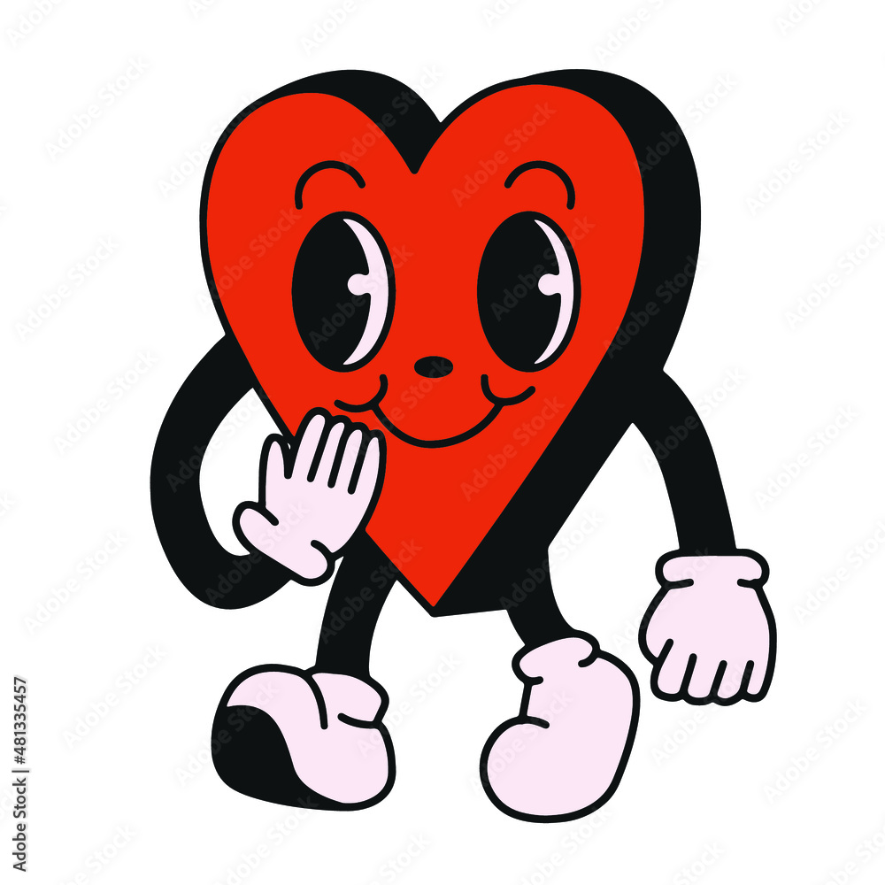Heart mascot retro cartoon character style. walking cute cartoon mascot for  valentines day greeting cards, love cartoon Stock Vector | Adobe Stock