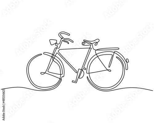 One single continuous line of classic bicycle. Classic transportation isolated on white background.