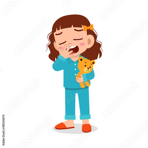 cute little girl feel sleepy and want to sleep