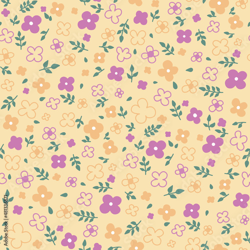 vector floral, delicate, spring pattern, small flowers, blooming meadow