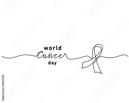 One single continuous line of ribbon for world cancer day isolated on white background.