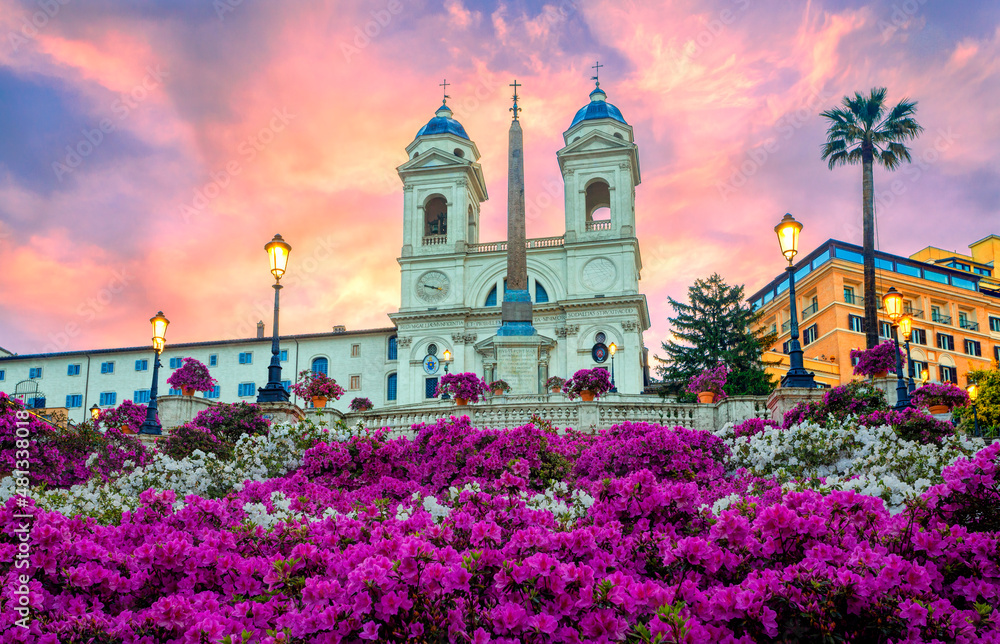 Piazza de Spagna in Rome, italy. Spanish steps in the morning. Rome architecture and landmark.