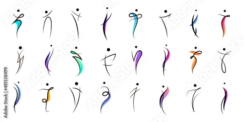 Vector set human body logos, people shapes, linear colorful stylezid figures. Use for fitness, wellness, sport competitions, other activities identity. Healthy lifestyle, dancing icons, etc
