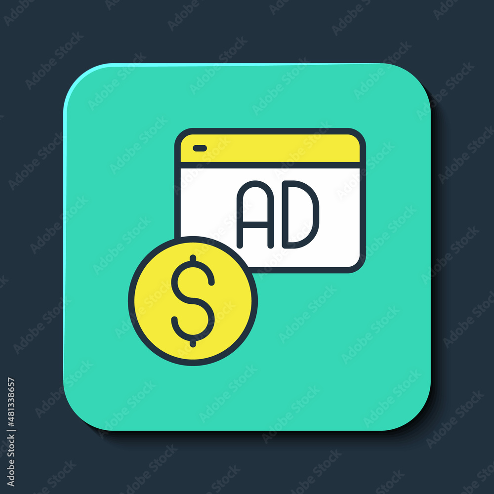 Filled outline Advertising icon isolated on blue background. Concept of marketing and promotion process. Responsive ads. Social media advertising. Turquoise square button. Vector Filled outline Advertising icon isolated on blue background. Concept of marketing and promotion process. Responsive ads. Social media advertising. Turquoise square button. Vector
