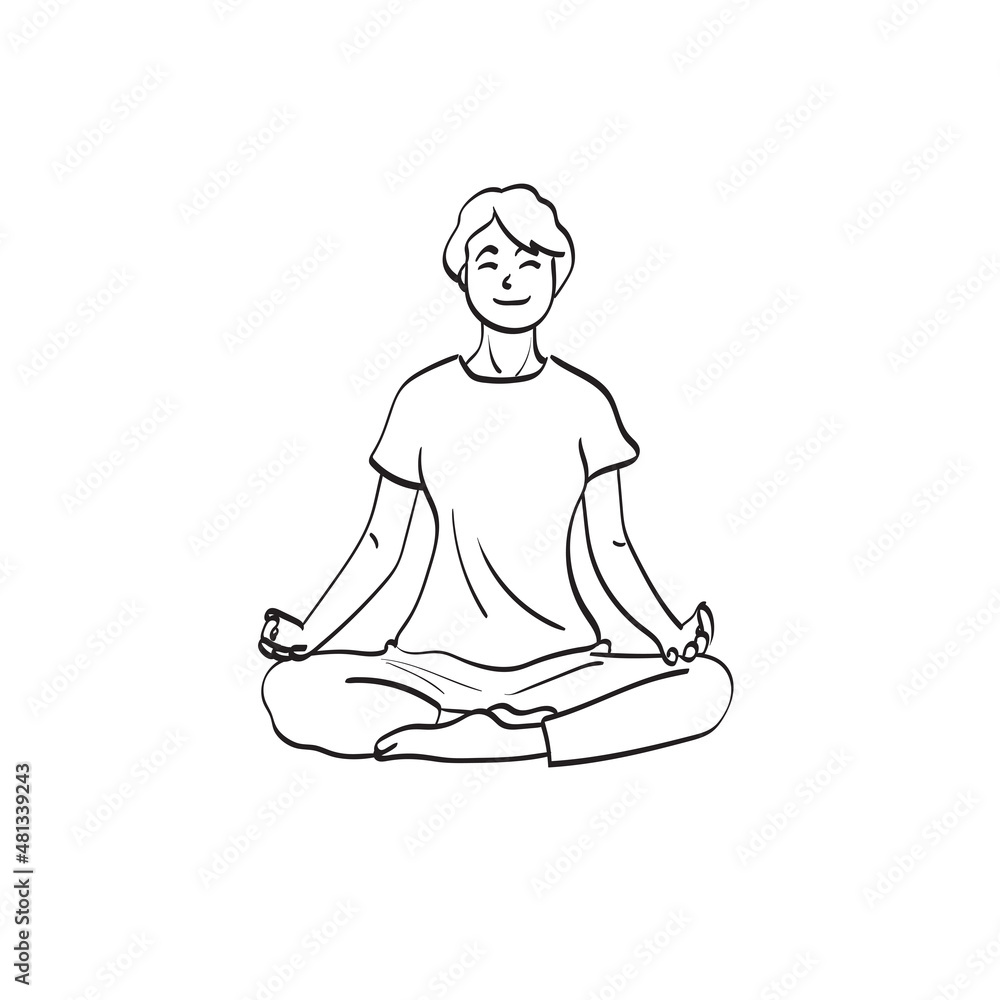 woman practices yoga and meditates in the lotus position illustration vector hand drawn isolated on white background line art. woman practices yoga and meditates in the lotus position illustration vector hand drawn isolated on white background line art.