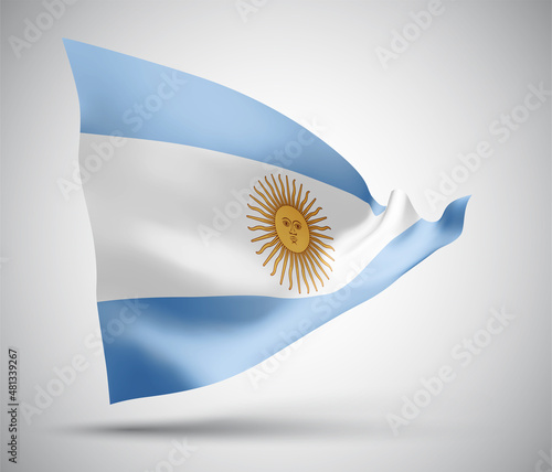 Argentina, vector flag with waves and bends waving in the wind on a white background.