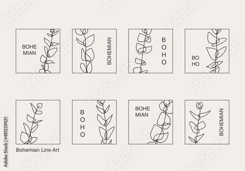 Canvas Print Minimalist botanical line art plant with leaves abstract collage