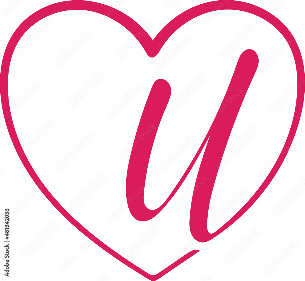 monogram letter U with heart, hand drawing, heart sign monogram letter U with heart, hand drawing, heart sign