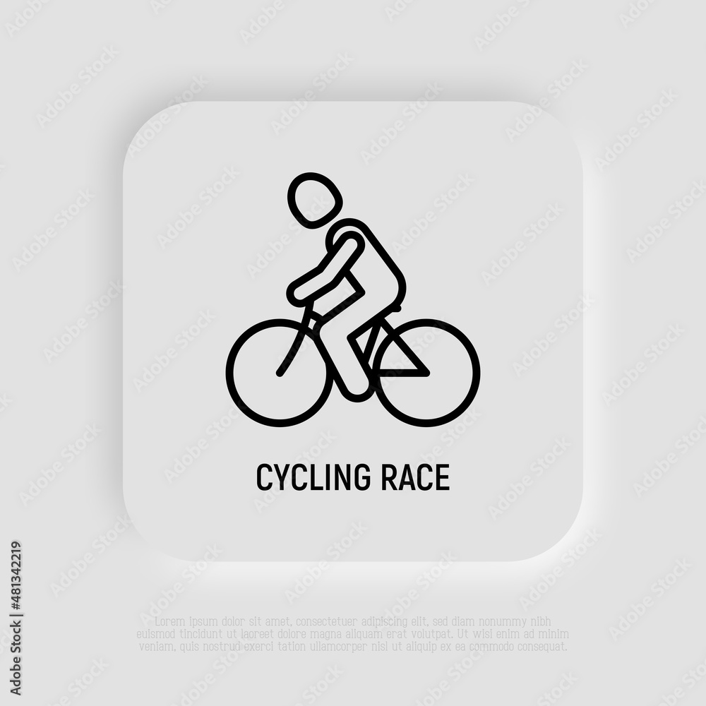 Man on bicycle. Cycling race in triathlon thin line icon. Modern vector illustration. Man on bicycle. Cycling race in triathlon thin line icon. Modern vector illustration.