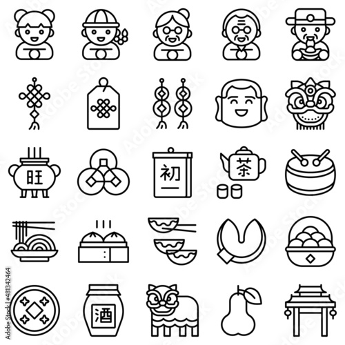 Chinese New Year icon set, vector illustration