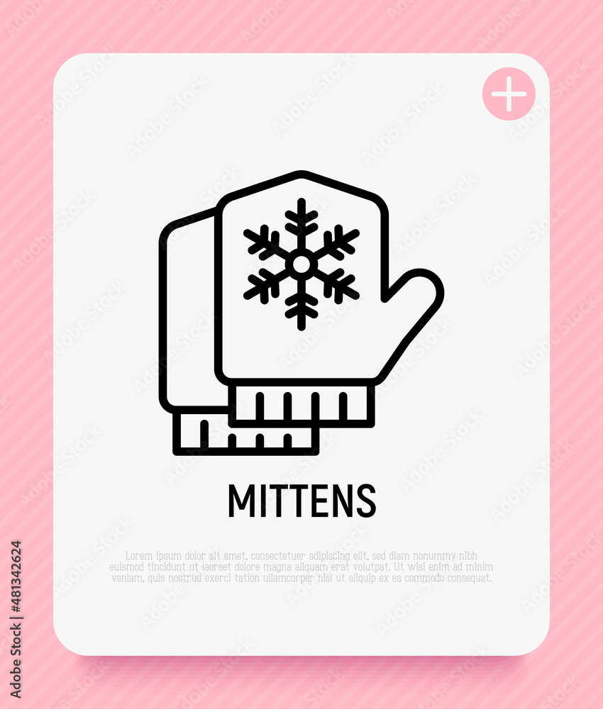 Mittens with snowflake thin line icon. Modern vector illustration of winter accessories. Mittens with snowflake thin line icon. Modern vector illustration of winter accessories.