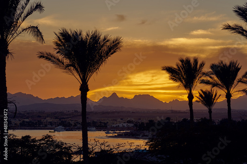 The sunset over the Red Sea at dawn.