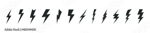 Set lightning bolt. Thunderbolt flat style.
