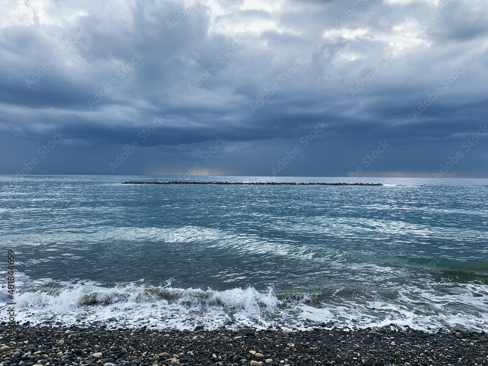 Dark sky sea horizon, natural seascape background, vivid colors Dark sky sea horizon, natural seascape background, vivid colors