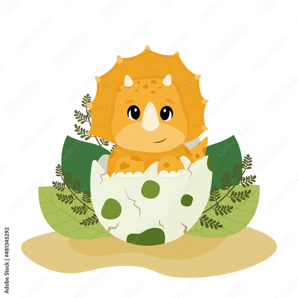 Funny Baby Dinosaur Triceratops In The Egg Shell Dinosaur Hatches From An Egg Stock ベクター Adobe Stock