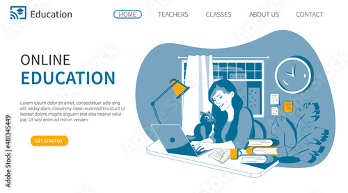 The main page of the site for online learning with an illustration