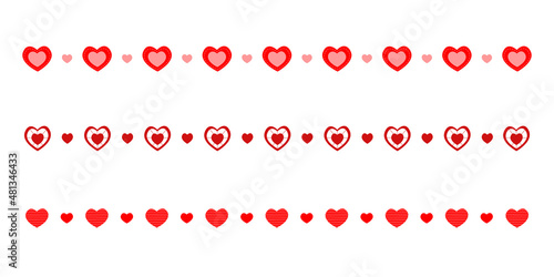 Decorative borders with hearts. Templates for Valentine day card  wedding invitation  web design. Vector flat illustration isolated on white background