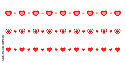 Decorative borders with hearts. Templates for Valentine day card, wedding invitation, web design. Vector flat illustration isolated on white background