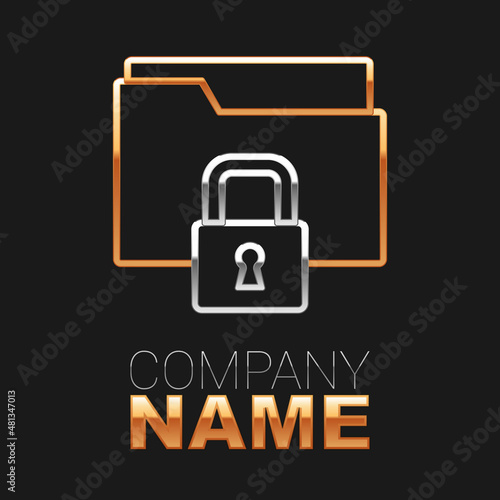 Line Folder and lock icon isolated on black background. Closed folder and padlock. Security, safety, protection concept. Colorful outline concept. Vector