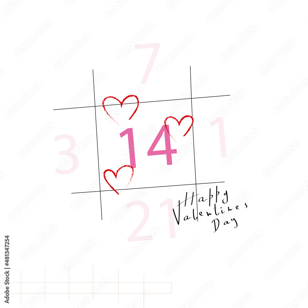 Calendar Page With February 14, hand writing lettering Happy Saint Valentines day, pink heart shape. Calendar Page With February 14, hand writing lettering Happy Saint Valentines day, pink heart shape.