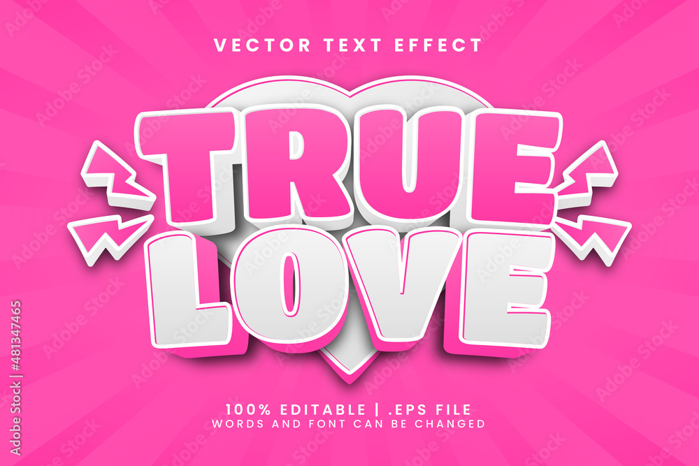 True love 3d editable text effect with heart and romance text style