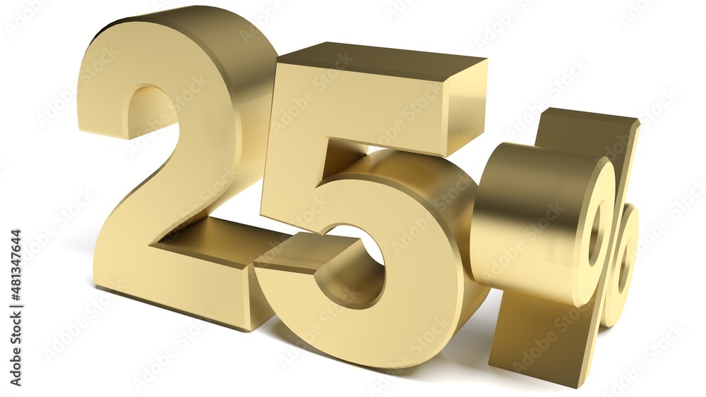 Brass 25 percente banner on white background - 3D rendering illustration Brass 25 percente banner on white background - 3D rendering illustration