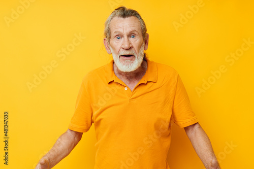 old man hand gesture gray beard fun isolated background