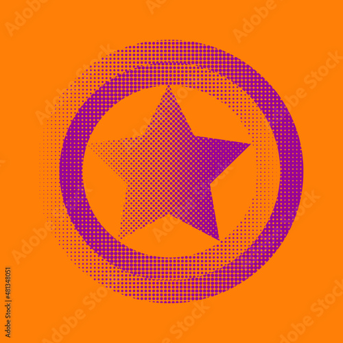 Star shape icon with half tone effects. Dots texture, vector illustration.