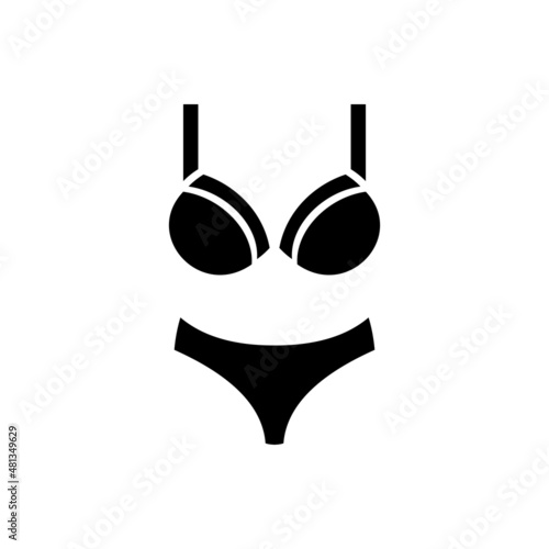 Set of female lingerie or swimsuit solid black icon. Bra and panties. Women underwear. Flat isolated symbol, sign for illustration, logo, app, banner, web design, dev, ui, ux, gui. Vector EPS 10