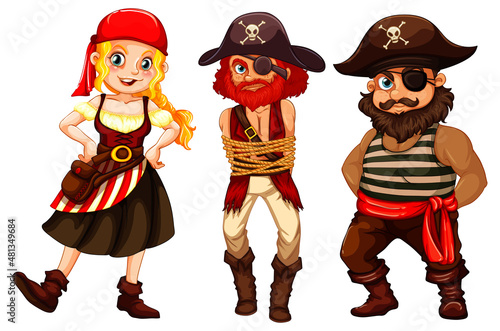 Set of pirate cartoon characters