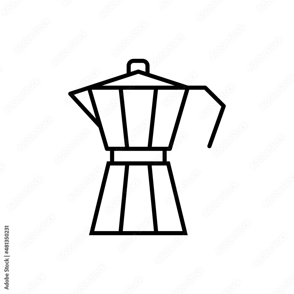 Retro italian coffee maker. Geyser, moka black outline icon. Coffee house concept. Trendy flat isolated on white symbol, sign for: illustration, logo,app, design web, dev, ui, ux, gui. Vector EPS 10 Retro italian coffee maker. Geyser, moka black outline icon. Coffee house concept. Trendy flat isolated on white symbol, sign for: illustration, logo,app, design web, dev, ui, ux, gui. Vector EPS 10