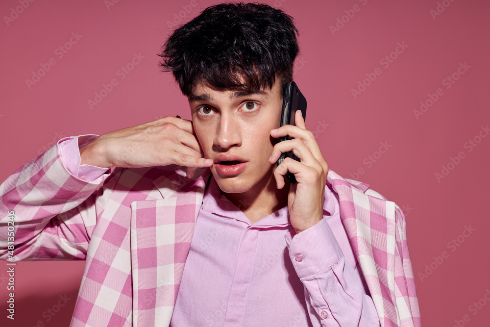 Photo of romantic young boyfriend plaid blazer fashion modern style talking on the phone Lifestyle unaltered Photo of romantic young boyfriend plaid blazer fashion modern style talking on the phone Lifestyle unaltered