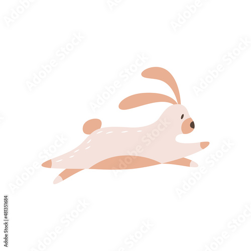 Cute doodle rabbit. Cartoon farm animal. The eared hare jumps. Simple flat illustration for children's books, clothing prints, baby product packaging design. Livestock on the ranch. Easter bunny.