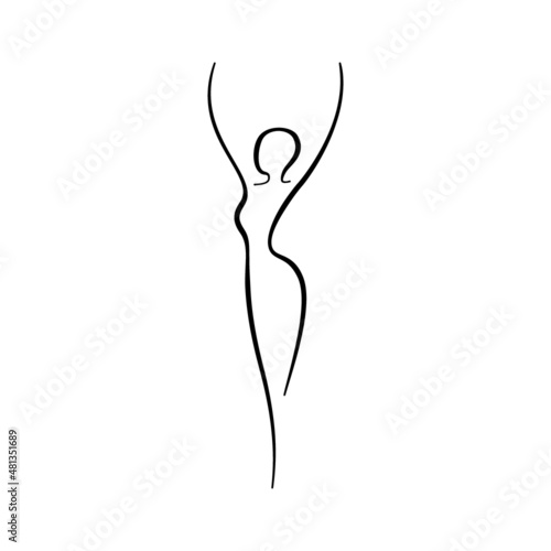 Beauty woman line body silhouette. Model female line figure. Abstract drawing of girl sign for wellness center, sport, dance, beauty salon and spa. Vector