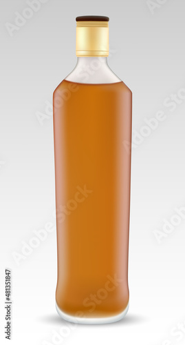 Vector drawing. Mockup of glass bottle for whiskey.