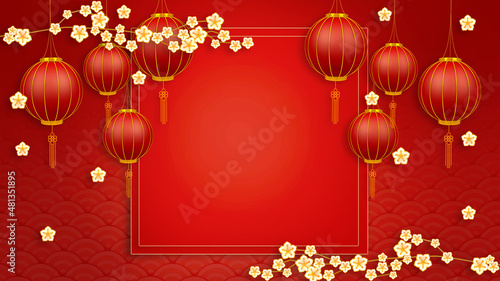 Happy chinese new year for Party and Celebrations With Space for Message Isolated in Red Background. 3D illustration, 3D rendering 