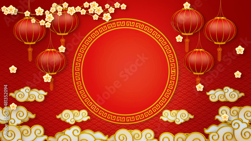 Happy chinese new year for Party and Celebrations With Space for Message Isolated in Red Background. 3D illustration, 3D rendering 