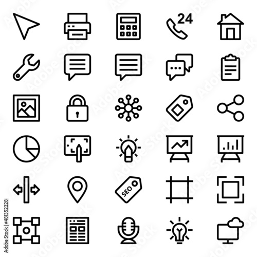Outline icons for web design and development.