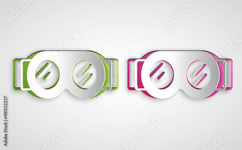 Paper cut Welding glasses icon isolated on grey background. Protective clothing and tool worker. Paper art style. Vector