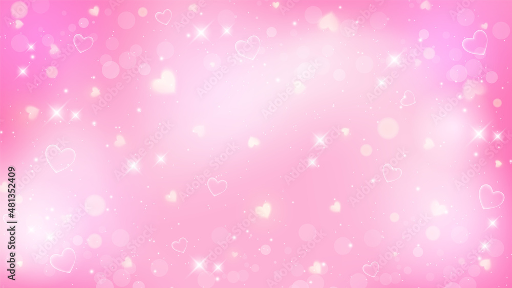 Fantasy background. Pattern in pastel colors. Pink sky with stars and hearts. Vector
