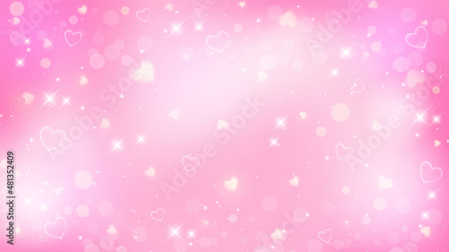 Fantasy background. Pattern in pastel colors. Pink sky with stars and hearts. Vector © Chorna_L